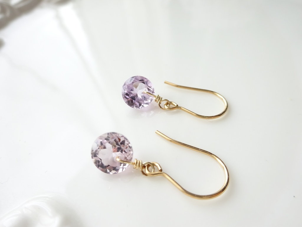 14Kgf&天然石アメジスト一粒ピアス(イヤリング変更不可)
