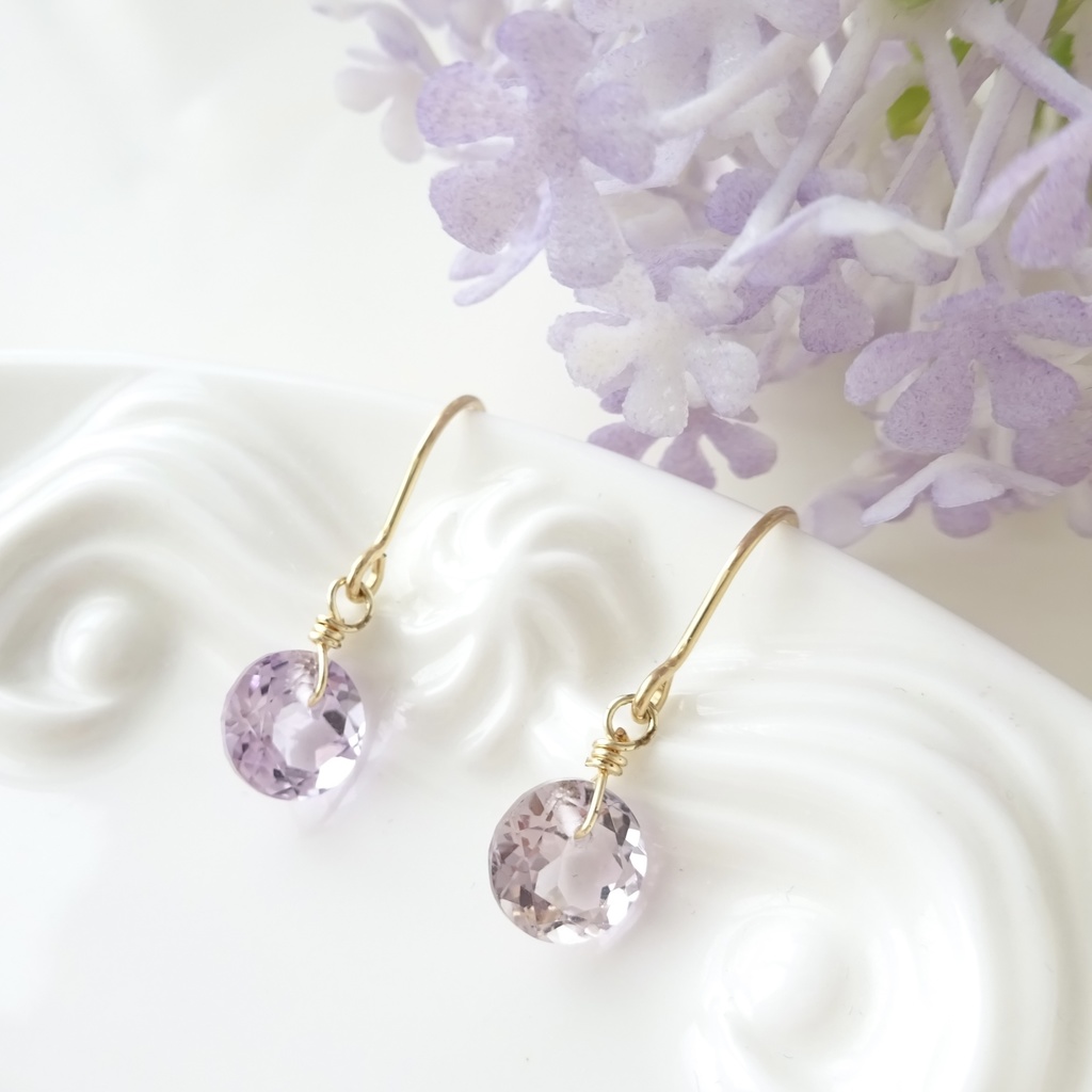 14Kgf&天然石アメジスト一粒ピアス(イヤリング変更不可)