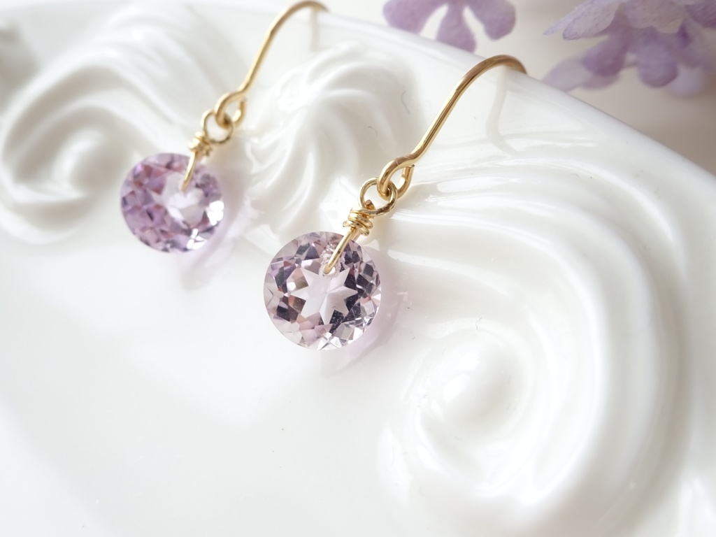 14Kgf&天然石アメジスト一粒ピアス(イヤリング変更不可)