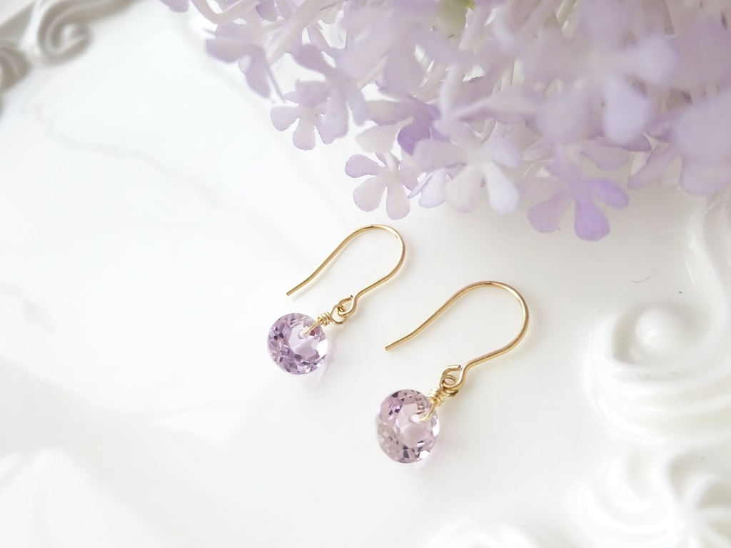 14Kgf&天然石アメジスト一粒ピアス(イヤリング変更不可)