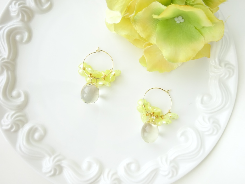⭐︎新色⭐︎ 雨粒フープフラワー・レモン色(イヤリング変更不可)