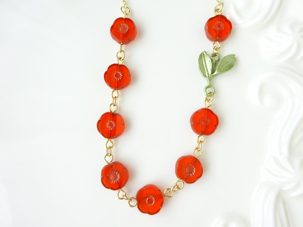 ポピーのネックレス・朱赤