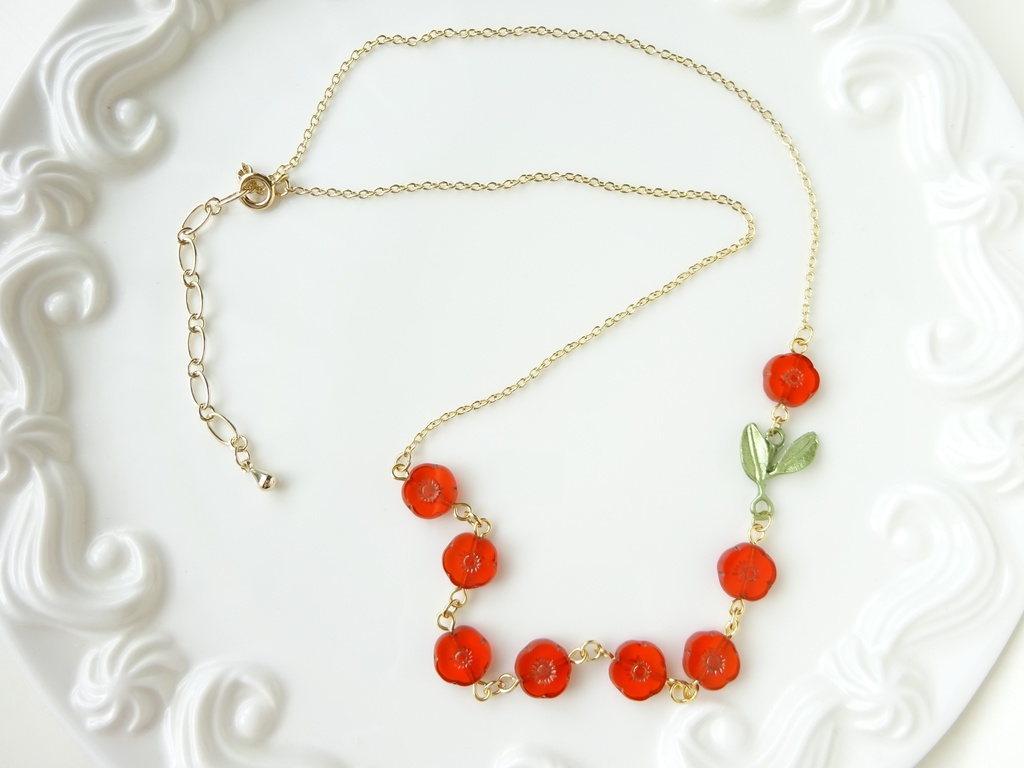 ポピーのネックレス・朱赤