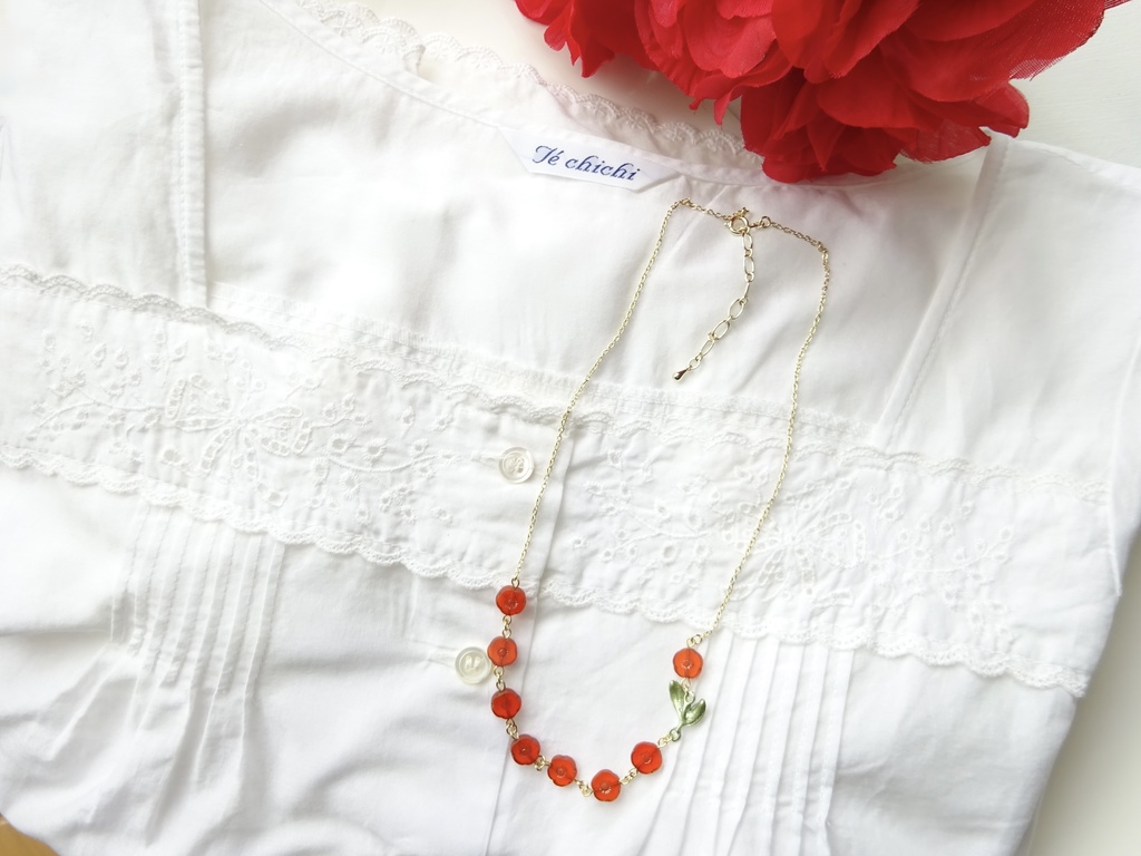 ポピーのネックレス・朱赤
