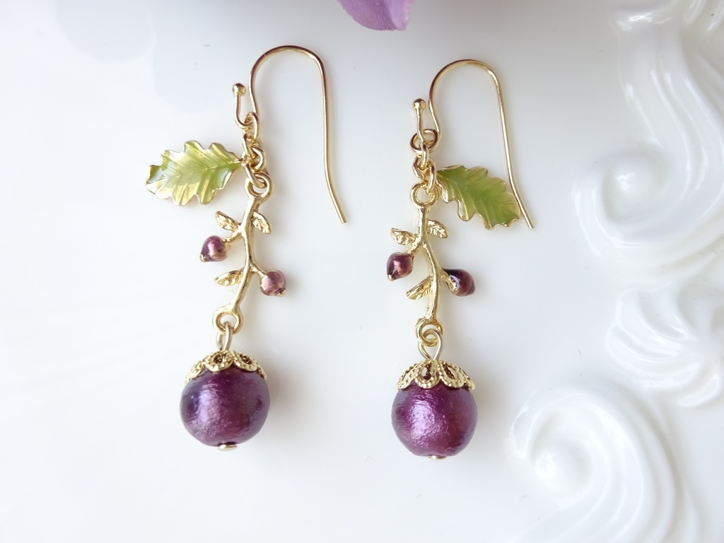 秋の実のコットンパールピアス(イヤリングOK)