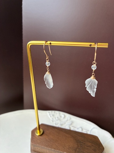 天然石&K14gf 水晶のフロストリーフB ピアス(イヤリングOK)