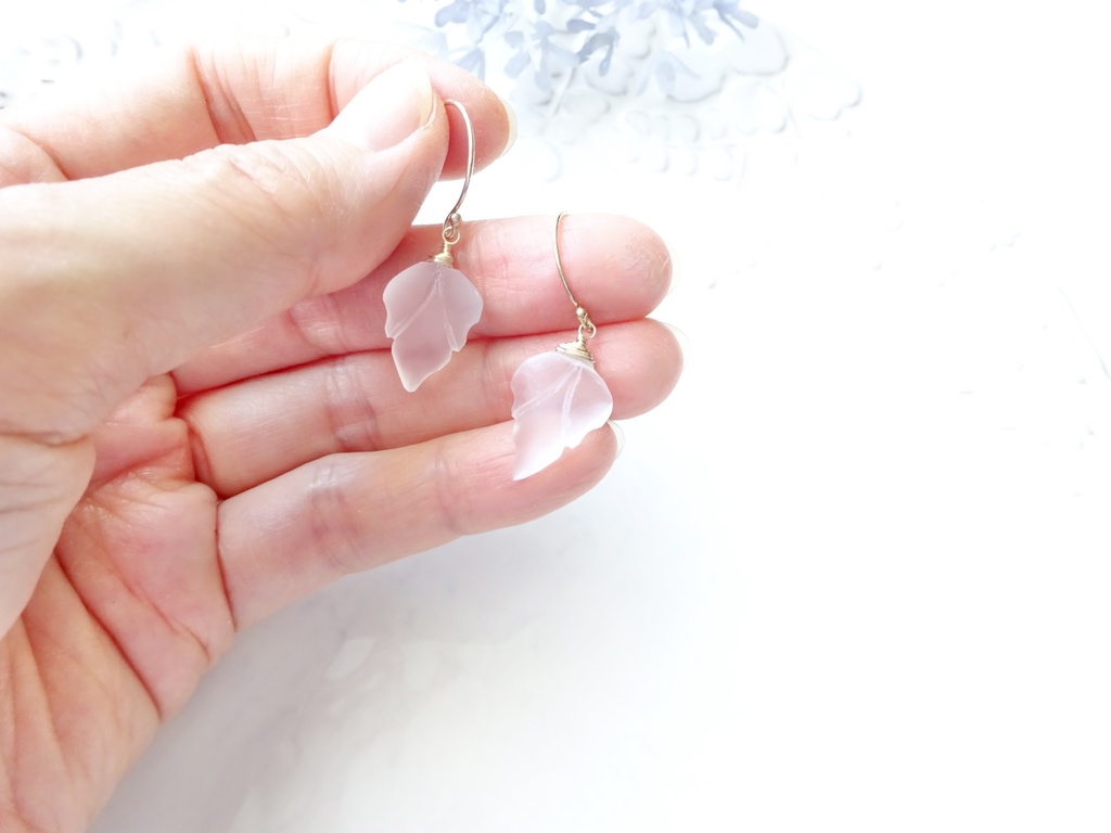 天然石&K14gf水晶のフロストリーフA ピアス(イヤリングOK)