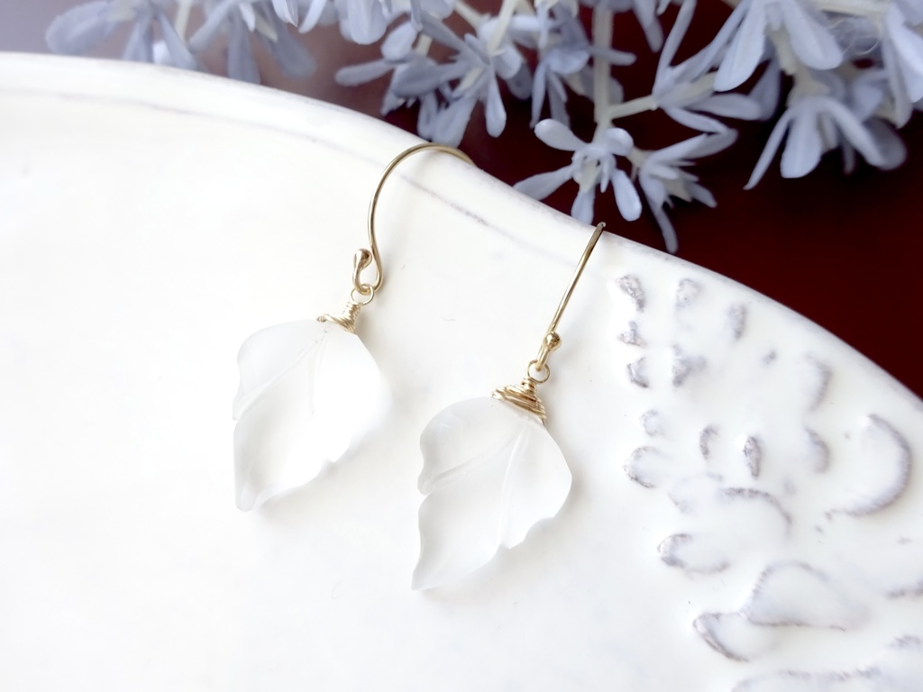 天然石&K14gf水晶のフロストリーフA ピアス(イヤリングOK)