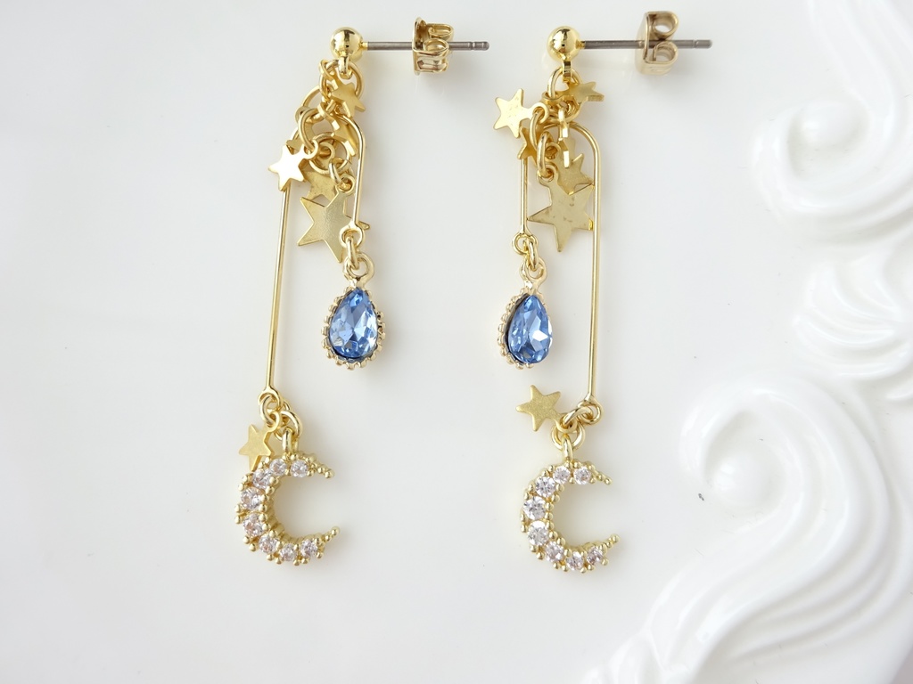 三日月とお星様のモビールピアス(イヤリングOK)