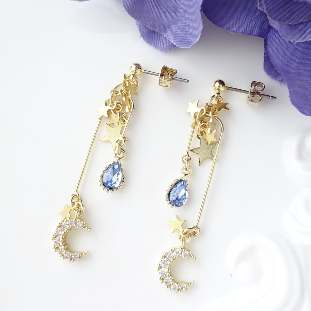 三日月とお星様のモビールピアス(イヤリングOK)