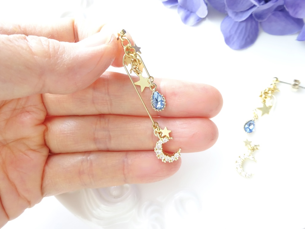 三日月とお星様のモビールピアス(イヤリングOK)
