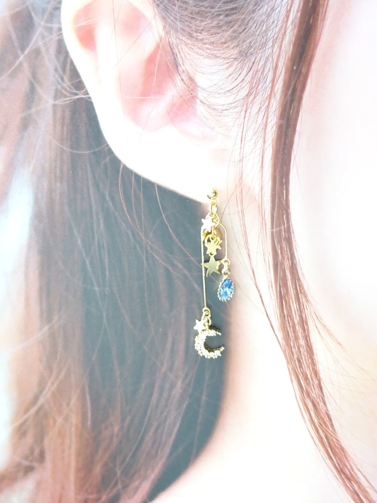 三日月とお星様のモビールピアス(イヤリングOK)