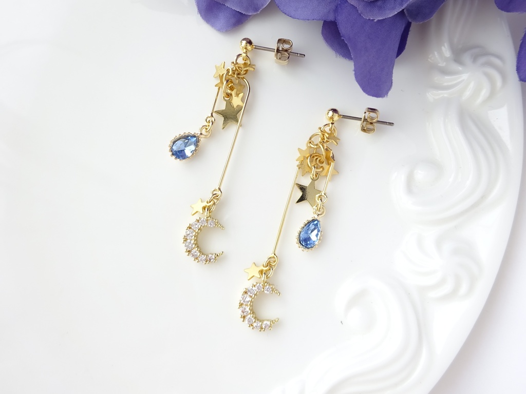 三日月とお星様のモビールピアス(イヤリングOK)