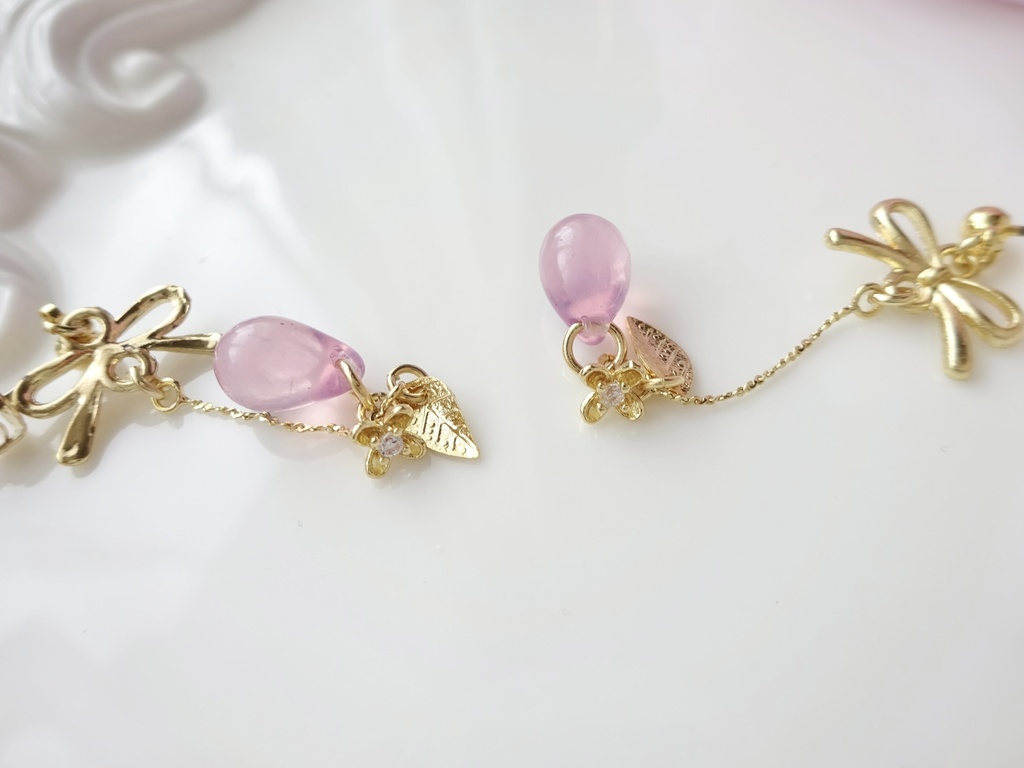 スプリングフラワードロップ・ミルキーピンク(イヤリングOK)