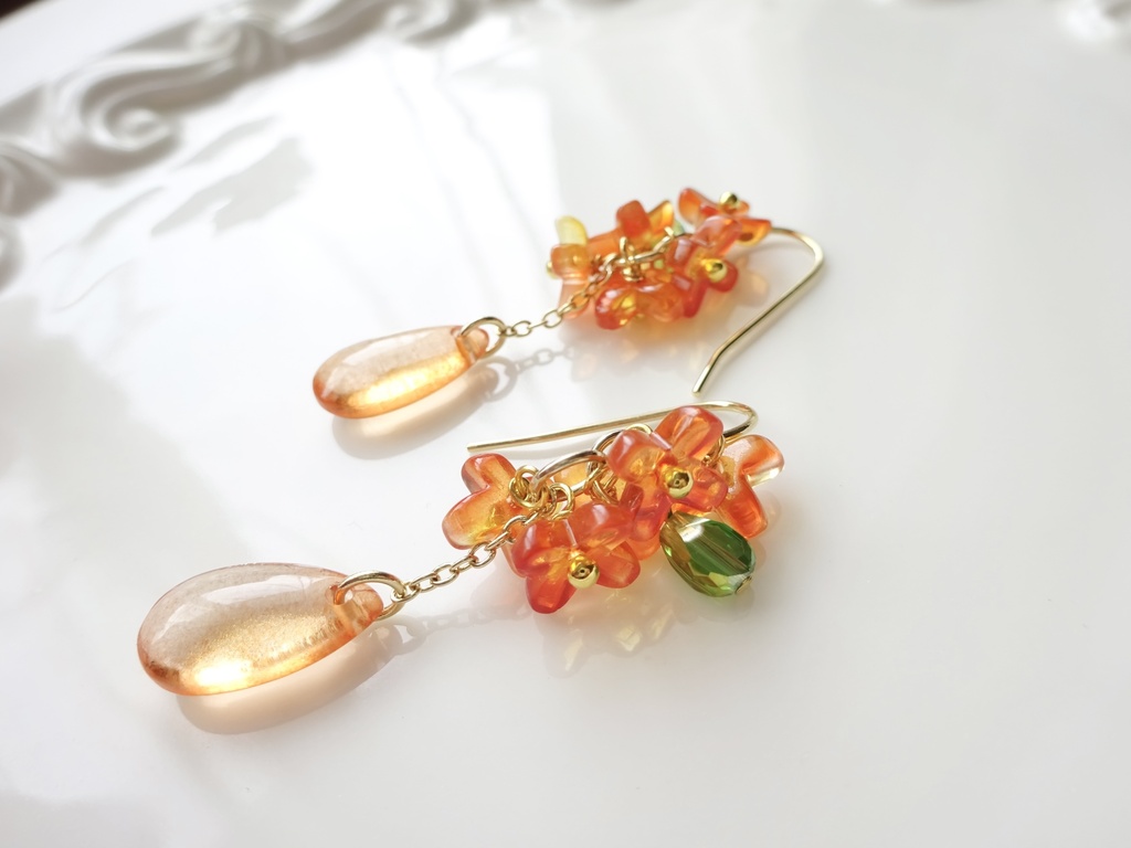 10/17発売*金木犀のオレンジドロップピアス(イヤリングOK)