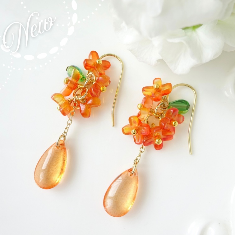 10/17発売*金木犀のオレンジドロップピアス(イヤリングOK)