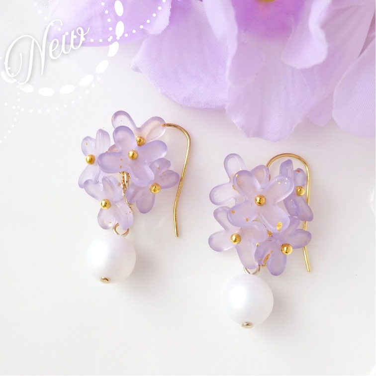 10/22発売＊カランコエのお花ピアス・ライトパープル(イヤリングOK)