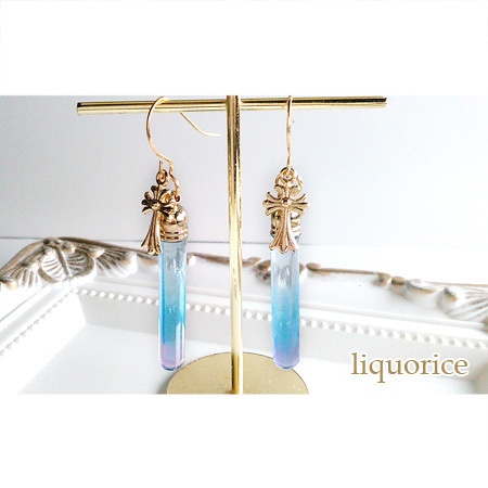 スティックピアス・イヤリング(水色&紫)