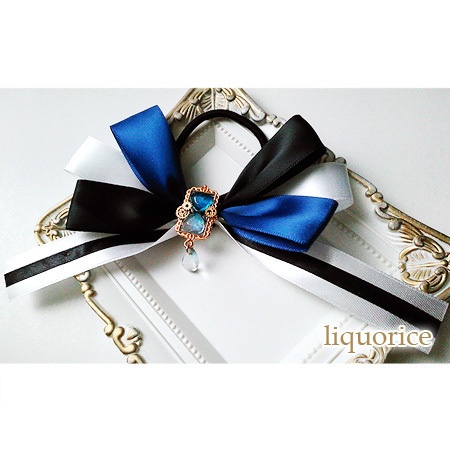 ハートと歯車の砂時計とリボンのヘアゴム・バレッタ