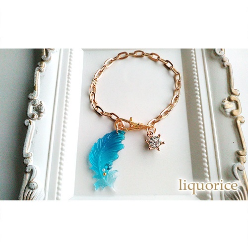 羽根と王冠のキーチェーン・バッグチャーム（水色）