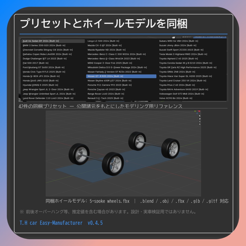 車両寸法で車が作れるアドオン 【Blenderアドオン】