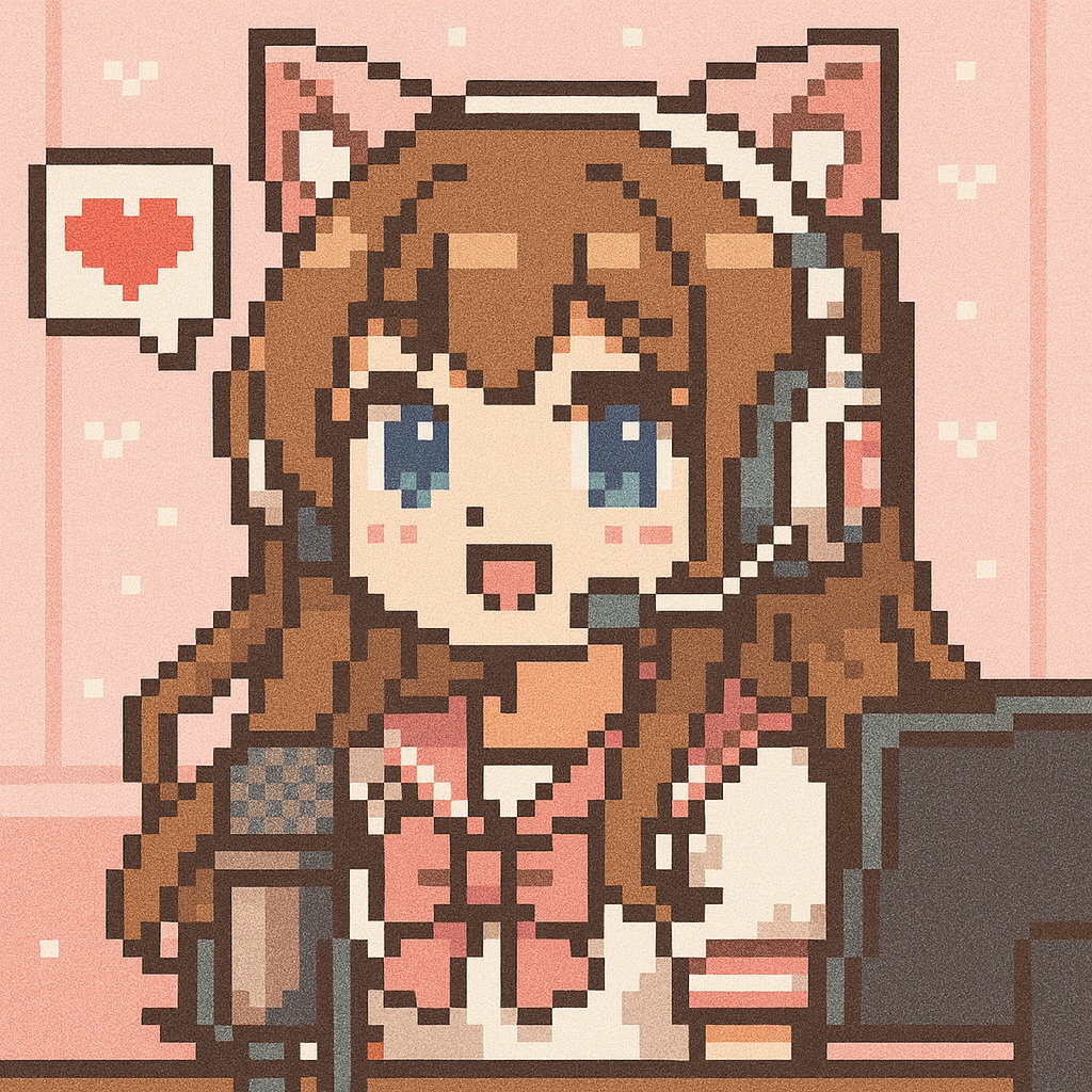 【ピクセルアート】ゆるふわ猫耳ゲーマーちゃんアイコン
