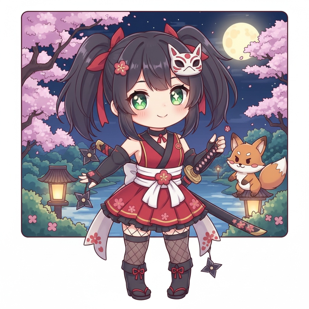 桜夜のくのいち☆和風ちびキャライラスト