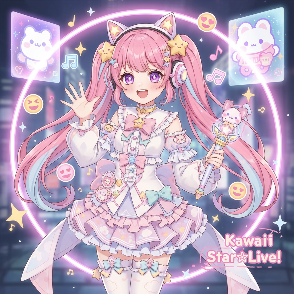 ピンクツインテール☆アイドル風キャラクターイラスト（デジタルDL）