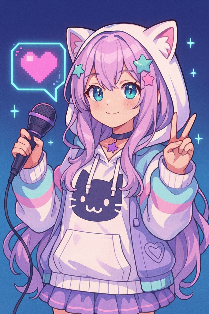 ネコミミパーカー少女／アイドル風イラスト
