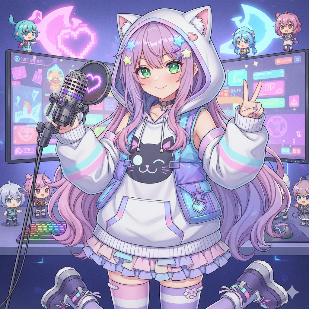 ゆめかわにゃんこ配信者セット - 【VTuber向け/配信画面/素材】