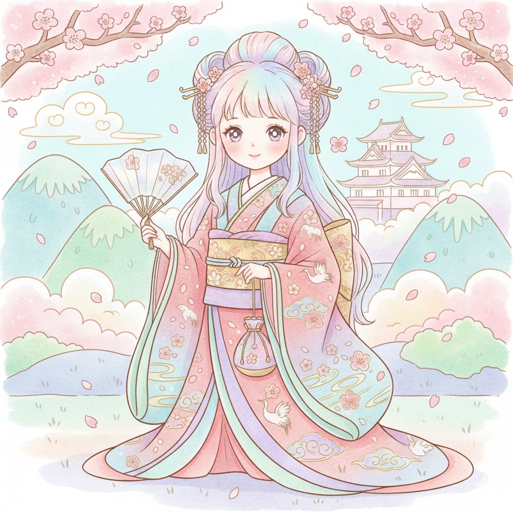 平安風ファンタジー：おひめさまの背景付き素材