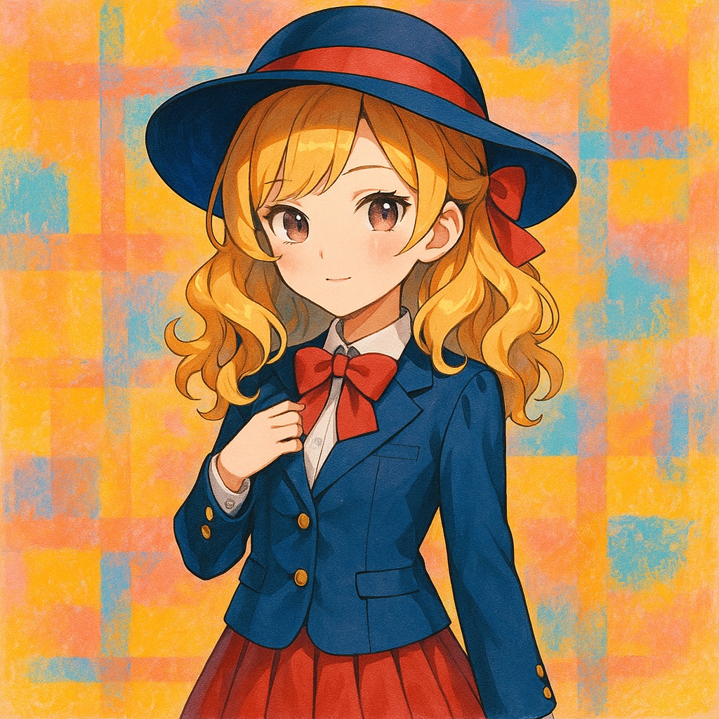 【オリジナルイラスト】青い帽子と制服の女の子 / デジタルデータ
