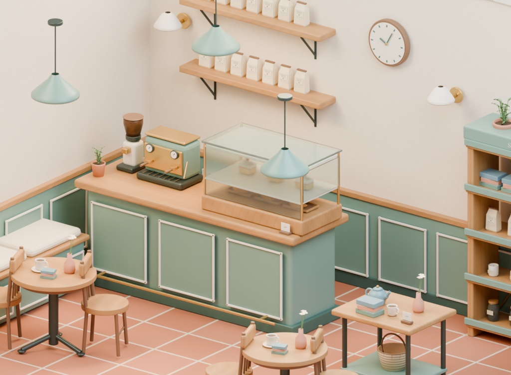 CORNERLIGHT|小さな街角カフェ&雑貨店キット【49モデル/Unity・VRChat・Godot・Blender】