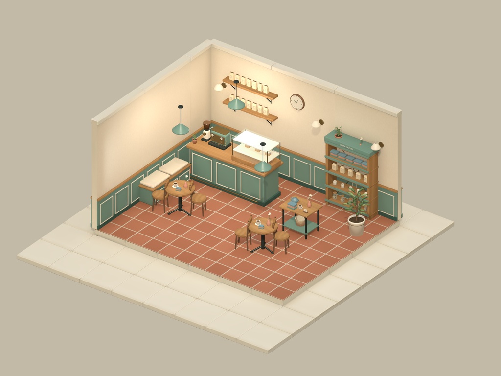 CORNERLIGHT|小さな街角カフェ&雑貨店キット【49モデル/Unity・VRChat・Godot・Blender】