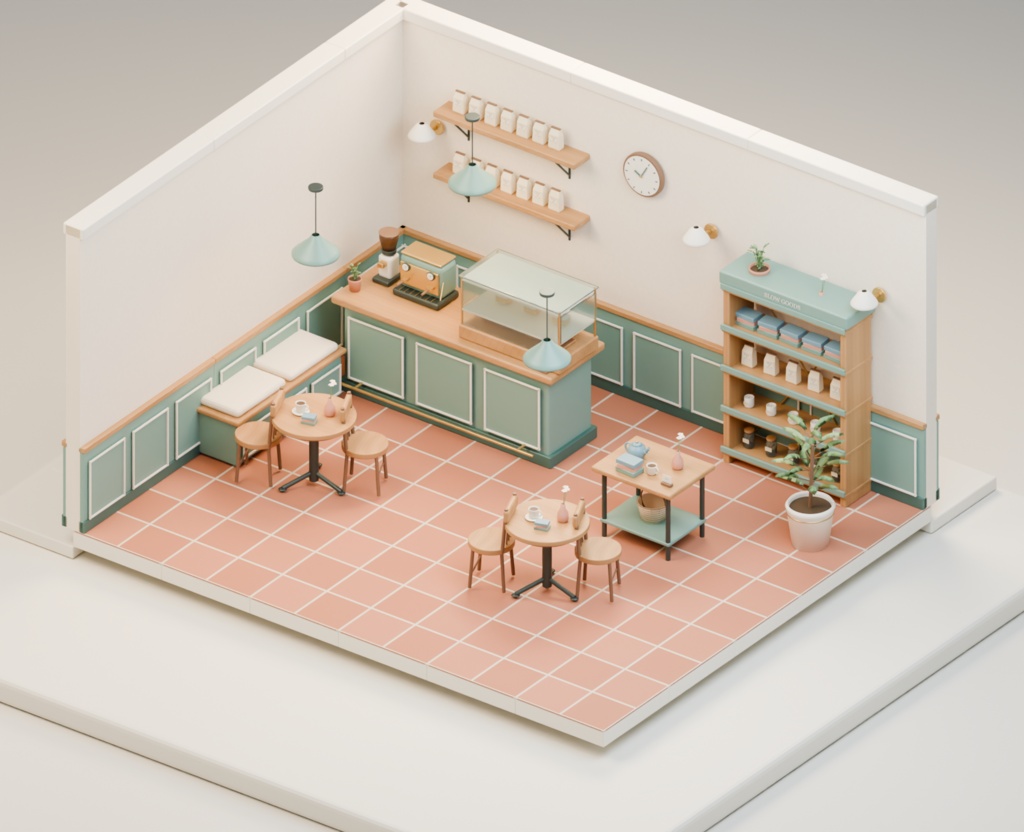 CORNERLIGHT｜小さな街角カフェ＆雑貨店キット【49モデル／Unity・VRChat・Godot・Blender】