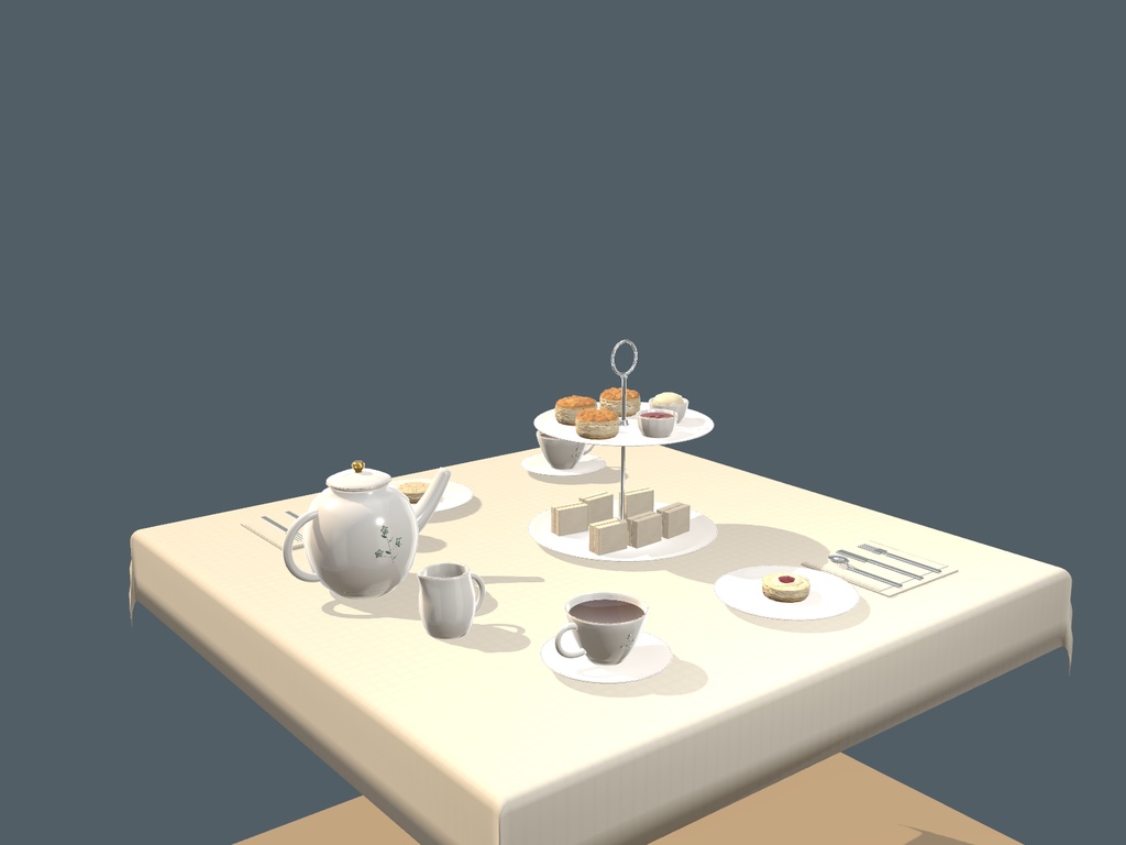 英国カフェのアフタヌーンティーセット【27モデル/Unity・VRChat・Godot・Blender】