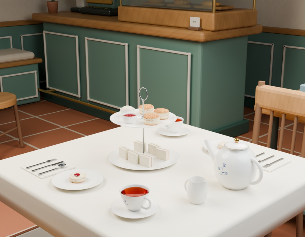 英国カフェのアフタヌーンティーセット【27モデル/Unity・VRChat・Godot・Blender】