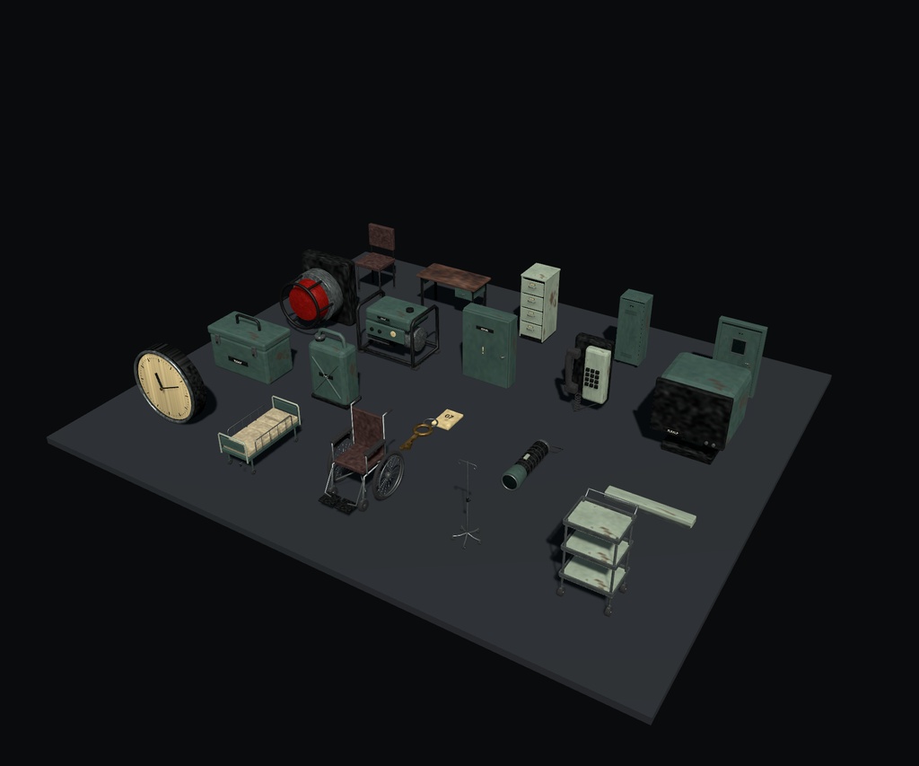 【20モデル・無料版あり】ホラー小物セット / Horror Props【Unity・Godot】