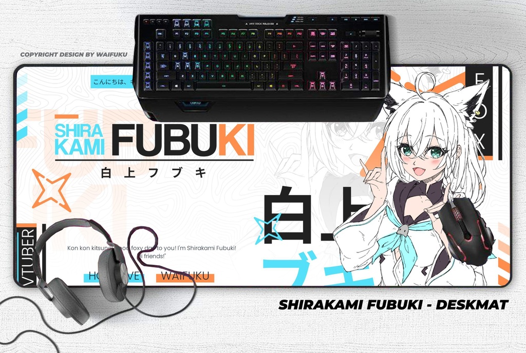 Hololive 白上フブキ Shirakami Fubuki Deskmat マウスパッド Mouse Pad