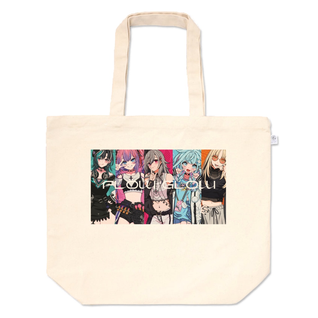 Hololive ホロライブ Flow Glow Tote Bag トートバッグ featuring Isaki Riona Koganei Niko Mizumiya Su Rindo Chihaya Kikirara Vivi