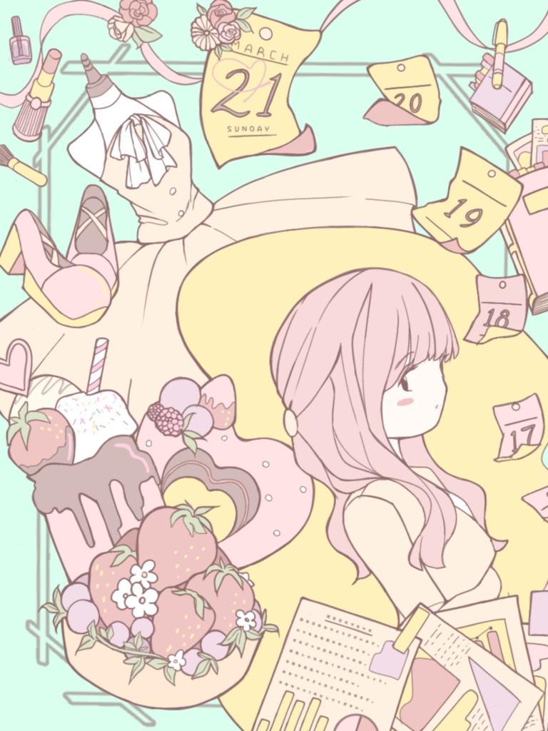 お菓子と女の子の日常Tシャツ