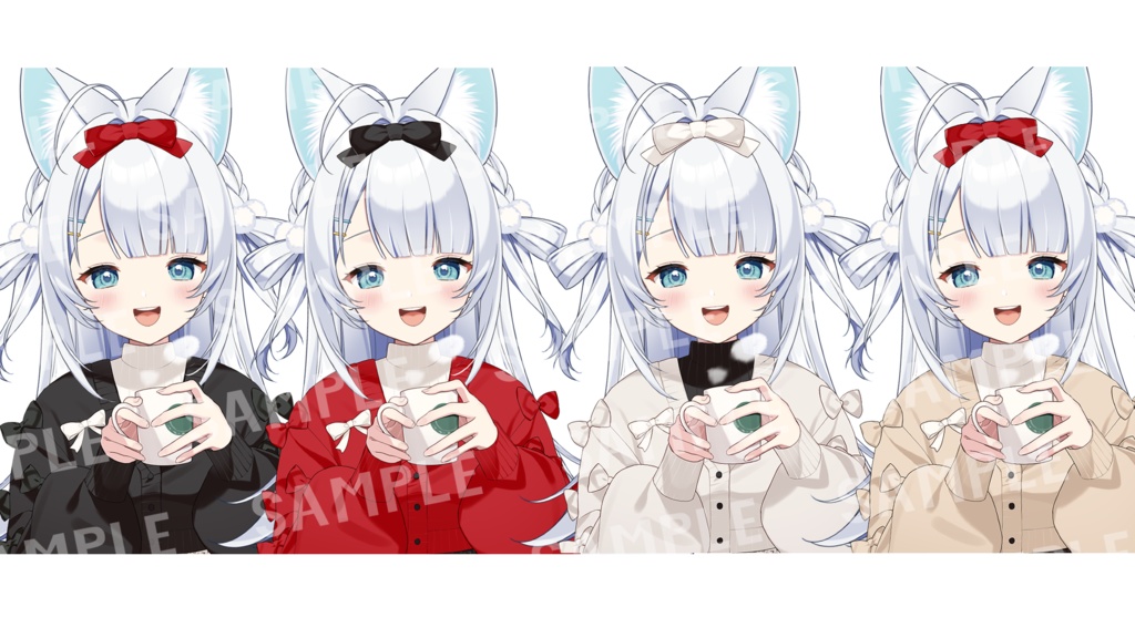 【Vtuber素材】ホットのマグカップを持つ冬服素材【4種セット】