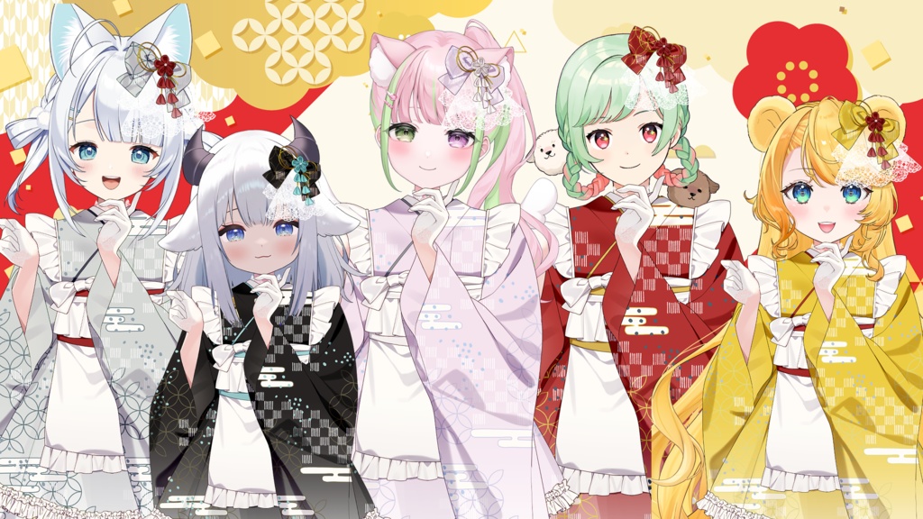 【Vtuber素材】ロリータフリルな着物素材【8種】