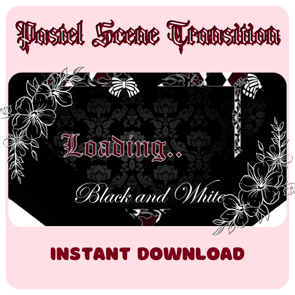 4 Black and White Heart Stinger Glowing Transition | Goth | Scene Transition | Black and White | Stripes | Heart | Gothic Theme | Zebra | Tiger | Glow | OBS