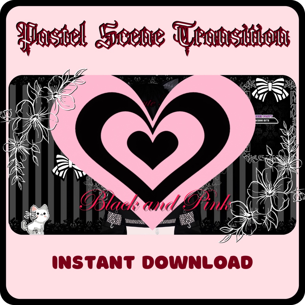 9 Heart Stinger Transitions | Pastel | Gothic | Pink | White | Black | Striped | Stripes | Cute | Kawaii | Sparkles