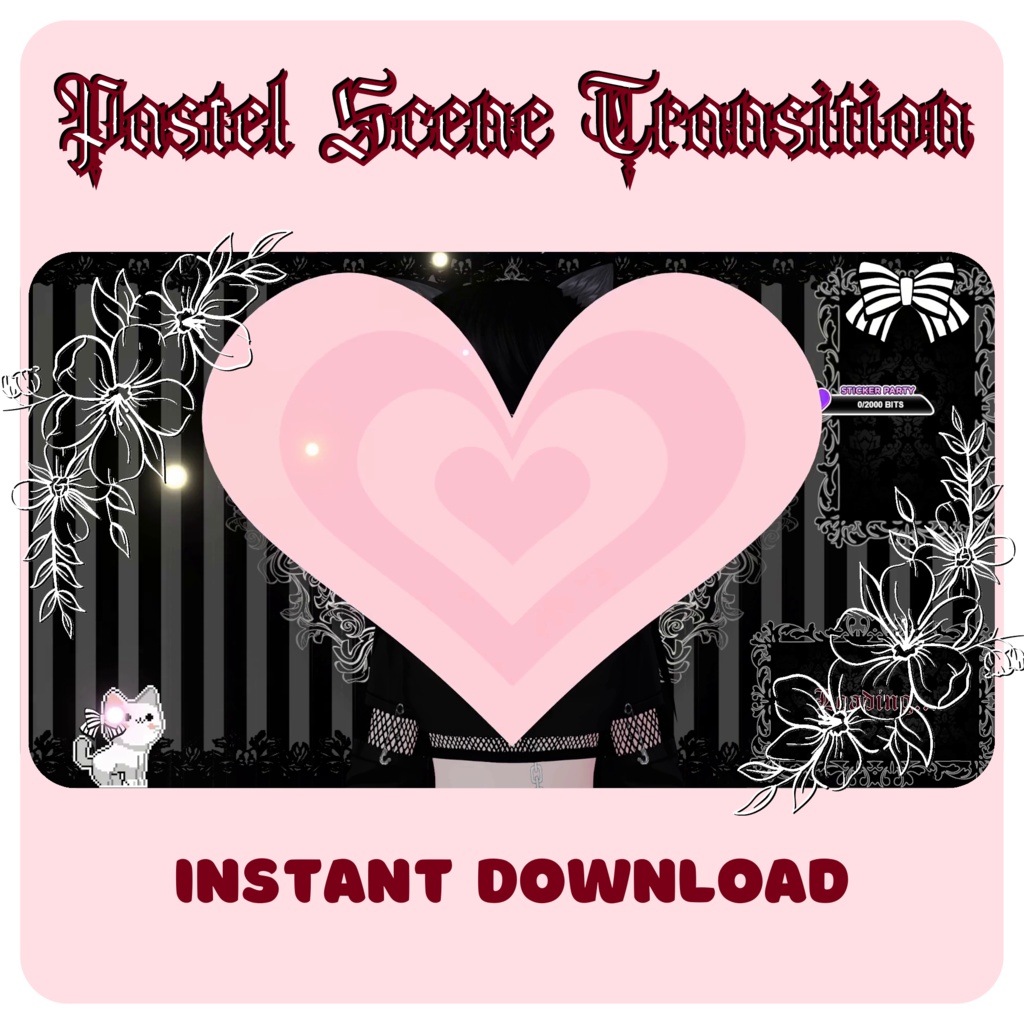 9 Heart Stinger Transitions | Pastel | Gothic | Pink | White | Black | Striped | Stripes | Cute | Kawaii | Sparkles