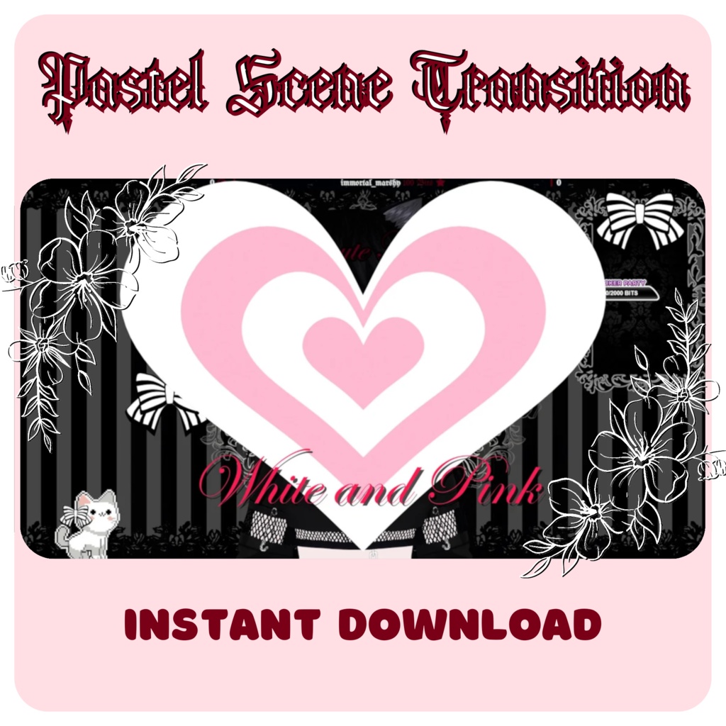 9 Heart Stinger Transitions | Pastel | Gothic | Pink | White | Black | Striped | Stripes | Cute | Kawaii | Sparkles