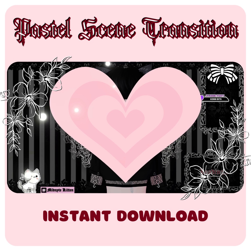 9 Heart Stinger Transitions | Pastel | Gothic | Pink | White | Black | Striped | Stripes | Cute | Kawaii | Sparkles