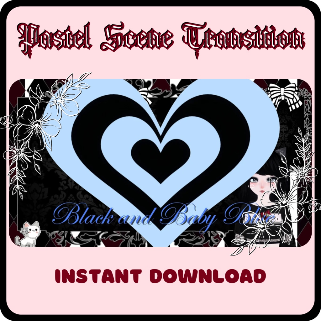 9 Heart Stinger Transitions | Pastel | Gothic | Baby Blue | White | Black | Striped | Stripes | Cute | Kawaii | Sparkles
