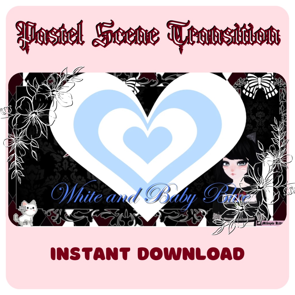 9 Heart Stinger Transitions | Pastel | Gothic | Baby Blue | White | Black | Striped | Stripes | Cute | Kawaii | Sparkles